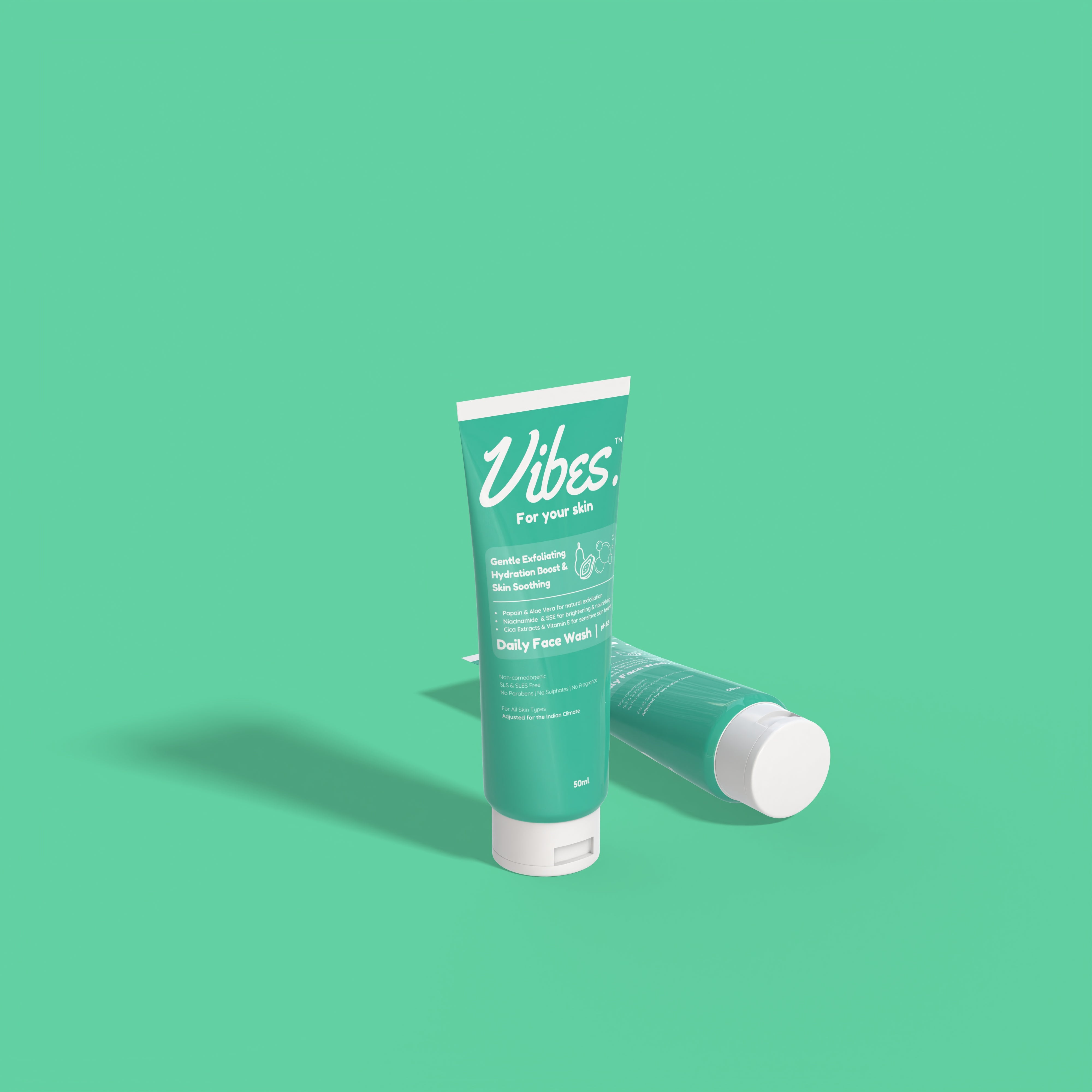 Vibes. For your skin Gentle Exfoliating Daily Face Wash with Papain Extracts and Niacinamide.