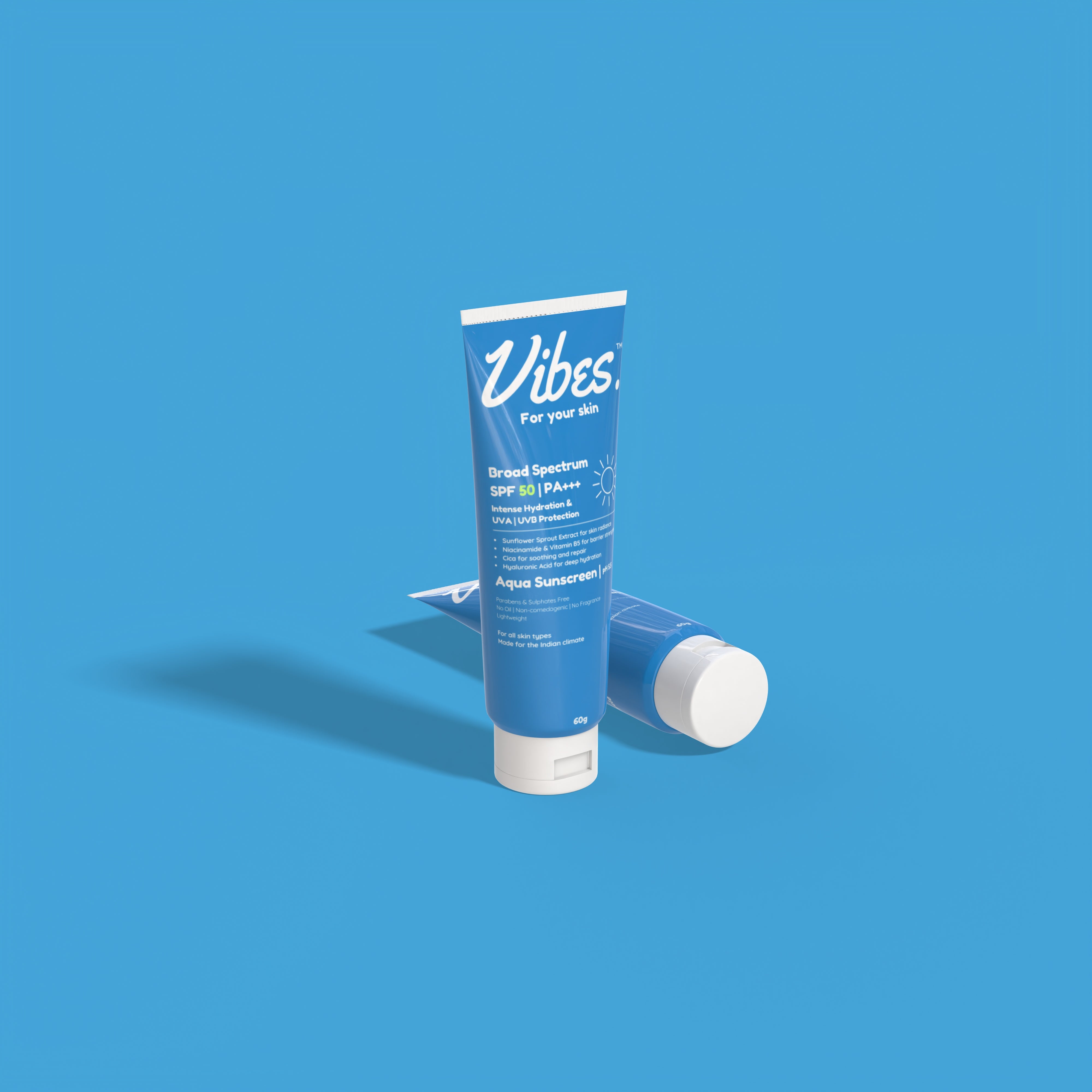 Vibes.For your skin SPF 50 PA+++ Sunscreen Gel with Sunflower Shoot Extract, Niacinamide and Cica